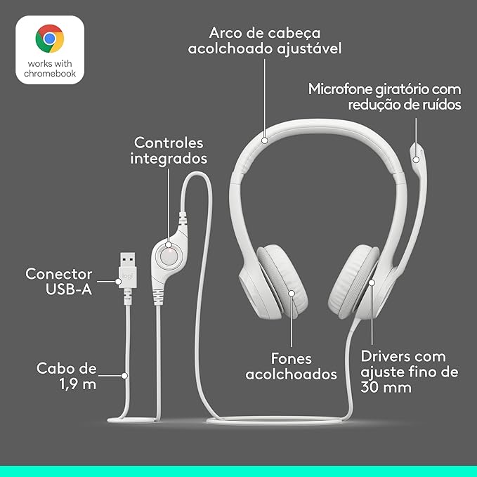 Headset Logitech H390 USB – Conforto Premium, Microfone com Redução de Ruído e Áudio Claro para Trabalho e Estudos - Imagem 6