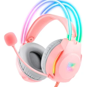 Headset Gamer ONIKUMA X26 – Rosa, RGB, Som Estéreo Surround e Microfone com Alta Clareza